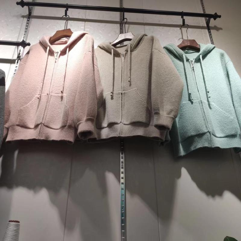 Autumn Winter Solid Knitting Zipper Hoodies Women Loose Casual All-match Cardigan Hooded Top Female Sweatshirt