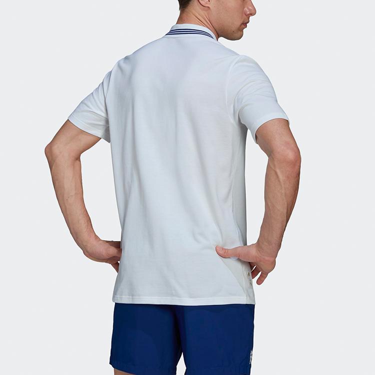 Adidas Real Madrid Football Series Solid Stripe Casual Short Sleeve Polo Shirt Men Tops White H59050