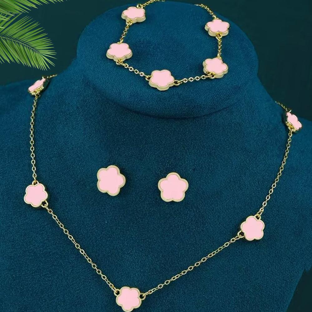 4pcs Women Zircon Set, Fashion and Simple Flower Necklace, Bracelet, Earring Zircon Set, Suitable for Daily Wear, Gifts for Fr