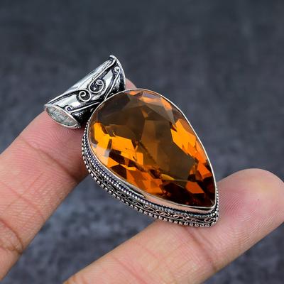 Natuurlijke Citrien Edelsteen Handgemaakte 925 Sterling Zilveren Sieraden Hanger 1.97" E2g53