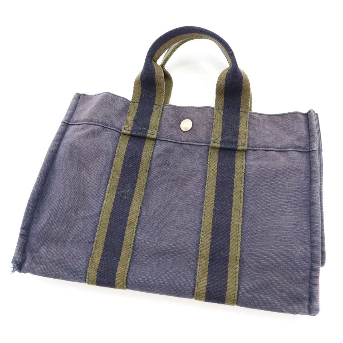 

HERMES Сделано во Франции Сумка-тоут из парусины Fool Toe PM темно-синего цвета, снята с производства, б/у, женская