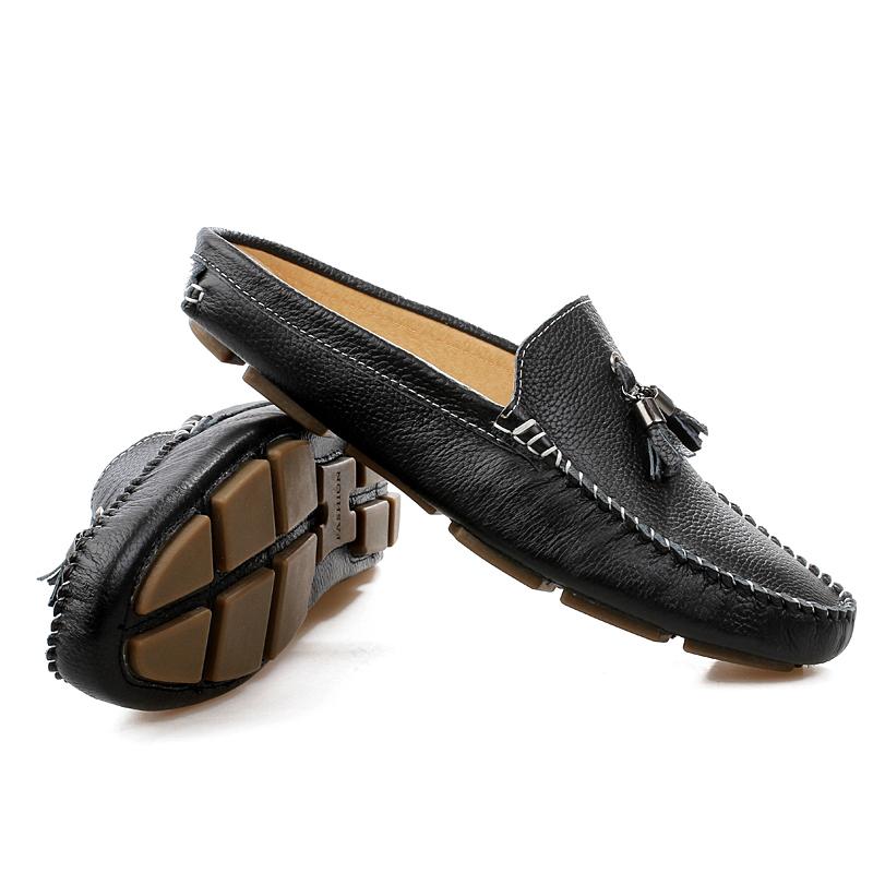 Summer Slippers Men's Shoes Casual Genuine Leather Half Shoes Slip On Loafers Men Breathable Tassel Driving Flats Man Moccasins