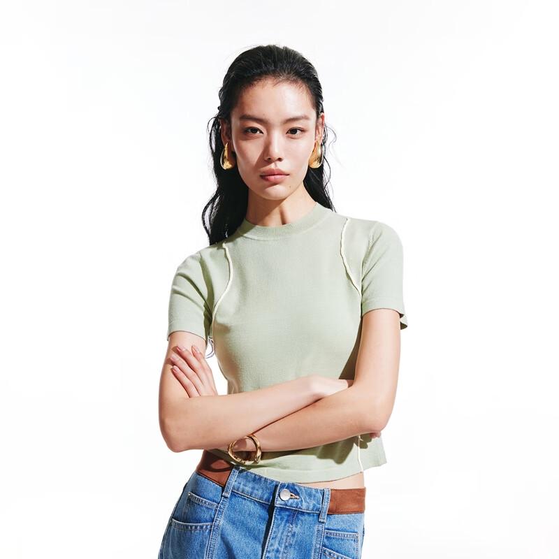 VEROMODA Women's Slim Fit Short Sleeve T-Shirt with Contrast Stitching