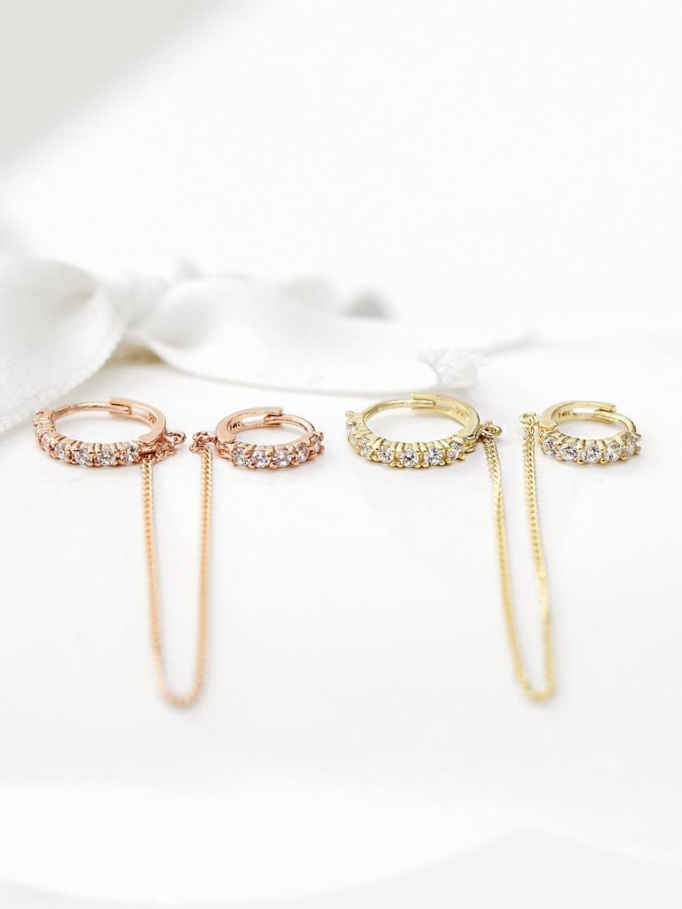 Minimalpiercing 14K Cubic Ring Layered Piercing Earrings