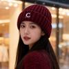 Warm Knitted Wool Hat for Men and Women Korean Version C Letter Embroidered Melon Leather Hat Showing Face with Little Couple Cold Hat Trend