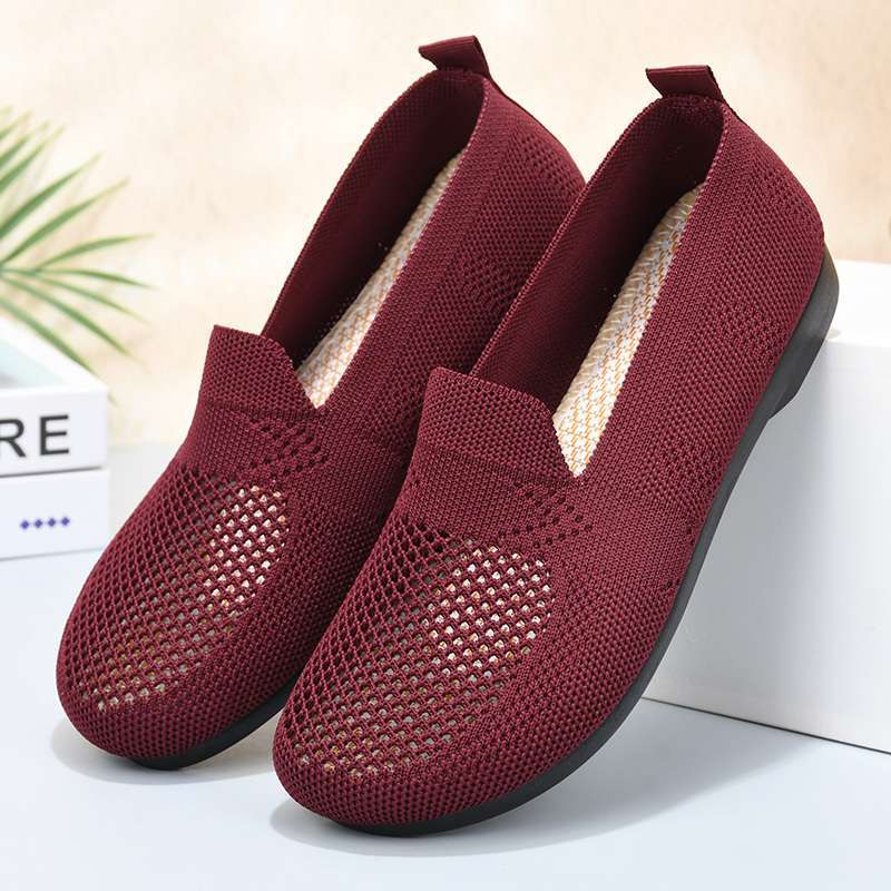 Mesh shoes women's shoes knitted dopamine soft sole the elderly breathable mesh elderly mother shoes one pedal grandma mesh