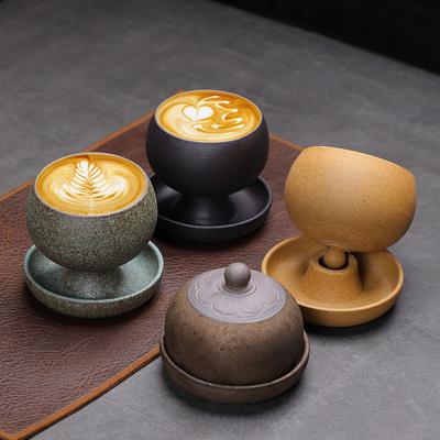 Creative Ceramic Round Small Coffee Cup With Saucer Retro Tea Coffee Mug Creative Coffee Cup with Plate Ceramic Latte Mugs