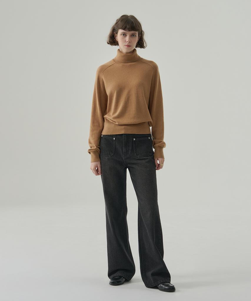 Deuloupisumeon Cashmere Wool Slit Turtleneck Pullover Knit [Camel]