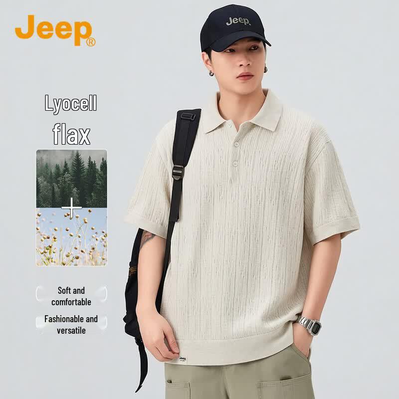 JEEP Men s Loose Fit Lyocell Linen Blend Polo Shirt XL