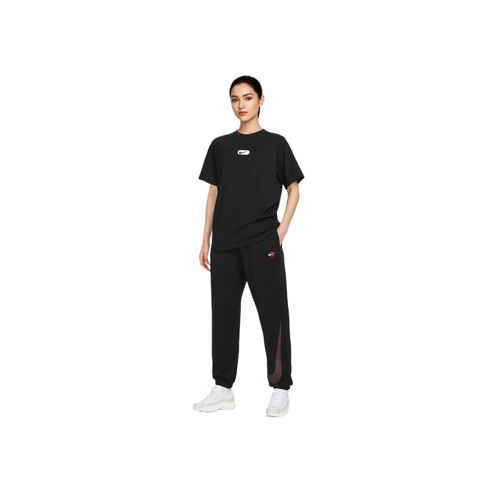Nike Swoosh Color Block Logo Round Neck Comfortable Casual Short Sleeve Drop Shoulder T-Shirt Women T-Shirt Black HQ1699010
