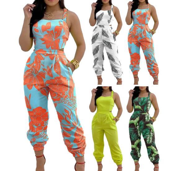 Combinaison Femme Élégante Été Sans Manches Col V Dos Nu - Jumpsuit Jambe Large Avec Poches