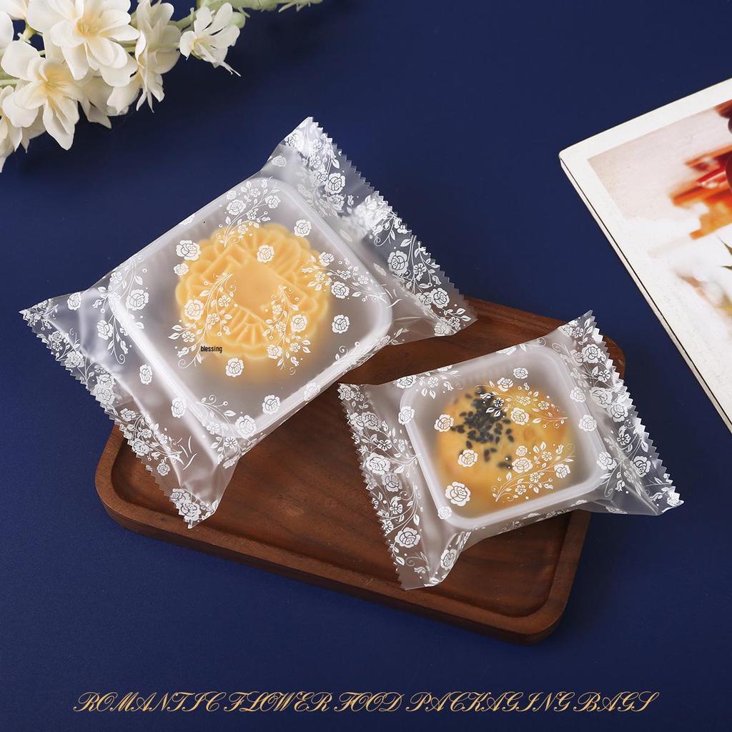 White Rose Frosted Snowflake Mooncake Pastry Heat-Seal Bag