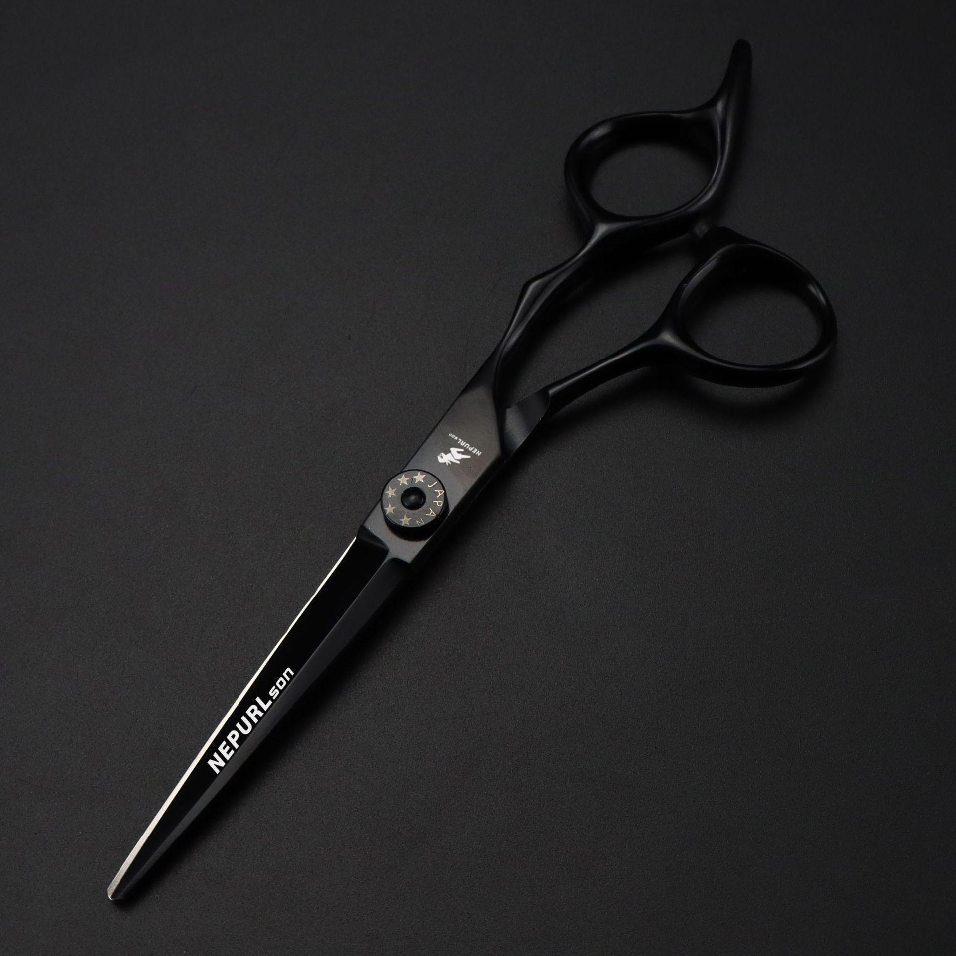 Napson 6.0-Inch Black Large Handle Hairdressing Scissors & Thinning Shears