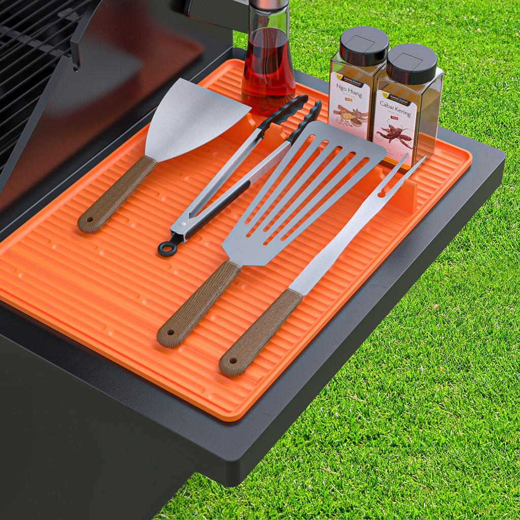 New Upgrade Silicone Grill Tool Mat for Resistant Spatula Pad BBQ Utensil Holder Griddle Side Rack Pad Kitchen Cooking