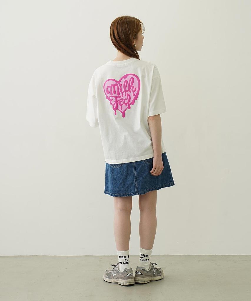 Milkfed Casual Melty Heart Foam Print Wide Short Sleeve White Tee, Women's,