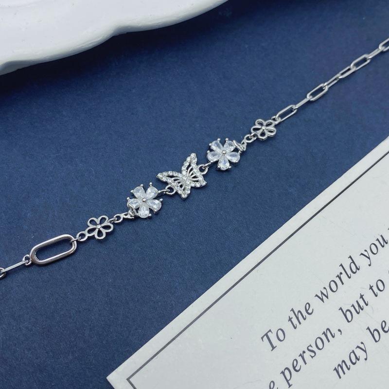 S925 Sterling Silver Butterfly & Flower Bracelet - Elegant Light Luxury & Stylish Personal Touch