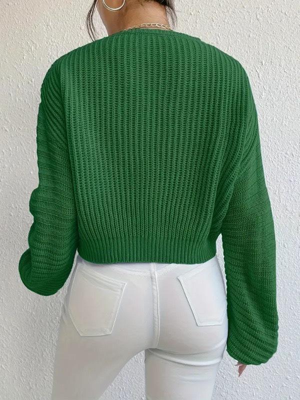 Herbst 2025 Einfarbiger V-Ausschnitt Laternenärmel Damen-Pullover
