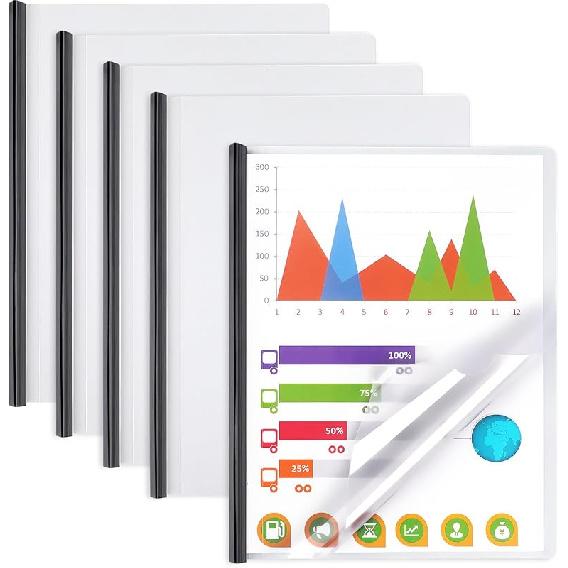 Report Covers with Sliding Bar, Clear Report Covers for A4 and Letter Size Paper, Resume Covers Presentation Folders File Document Binder for School 5