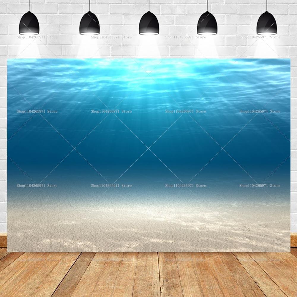 Realistic Sunlight Underwater Ocean Backdrop Deep Blue Seabed Design Infant Baby Portrait Studio Photography Background Supplies