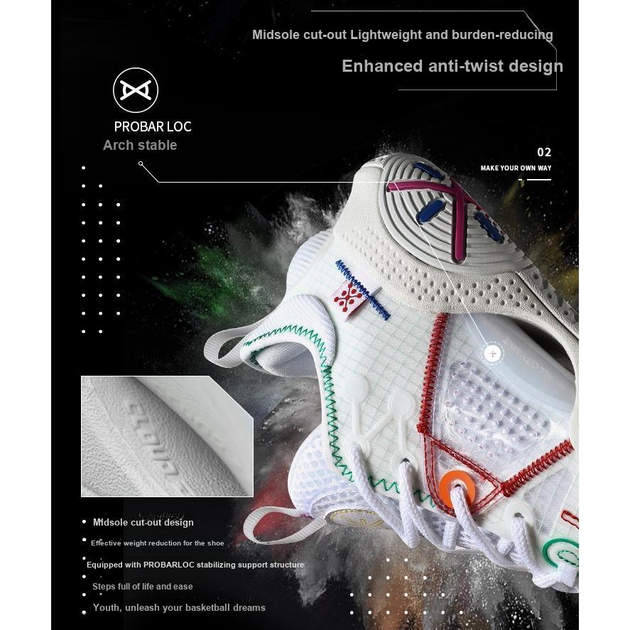 Li Ning All City 9 V1.5 Youth Basketball Shoes Kids Sneakers White Red ABPR033-3