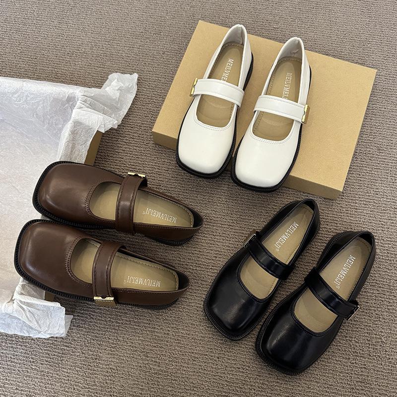 Französische Sandalen Damen Sommer flache Mary Jane Einzelschuhe 2025 neu vielseitig sanfter Wind Abendschuhe schwarze Lederschuhe
