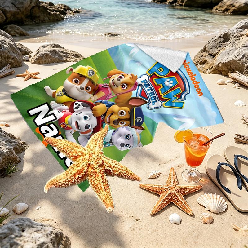 Custom Name Personalized PAW Patrol Print Beach Towel, for Trip Camping Beach Party Home Decor, Birthday Gift for Family & Friends