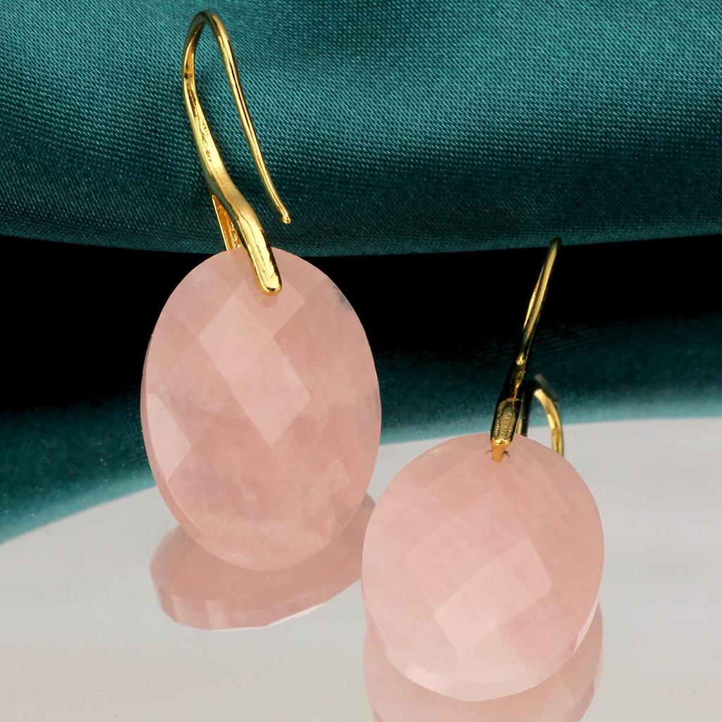 Elegant Pink Crystal Pendant Earrings: European & American Style, Light Luxury with Natural Stone Drops