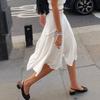 Elegant Asymmetrical Pleated Midi Skirt for Women - Solid Color High Waist A-Line Irregular Hem Skirt