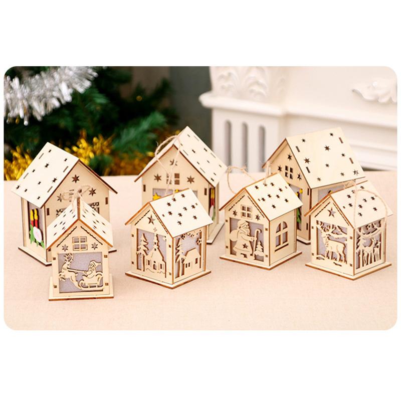 Xmas Luminous Wooden House Hotel Christmas Tree Window Decoration Pendant Ornaments DIY Gift