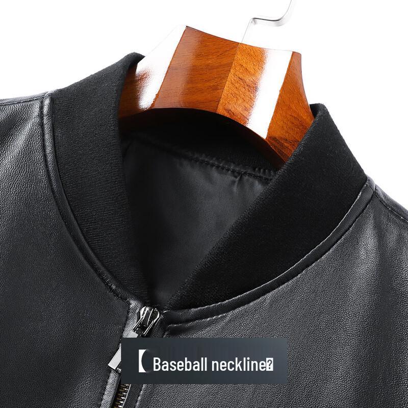Men's Genuine Sheepskin Baseball Collar Leather Jacket