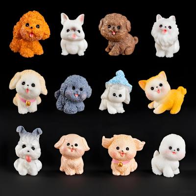 DeryArcle Miniature Dog 12 Small Garden Resin Dog Lucky Strong and Good Mini 3D Tabletop Potted Gardening Various Types Figurines, Dogs, Ornaments,