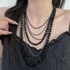 Elegant Dark Multi-Layer Bead Chain Necklace - Women's Fashion Layered Choker Clavicle Chain