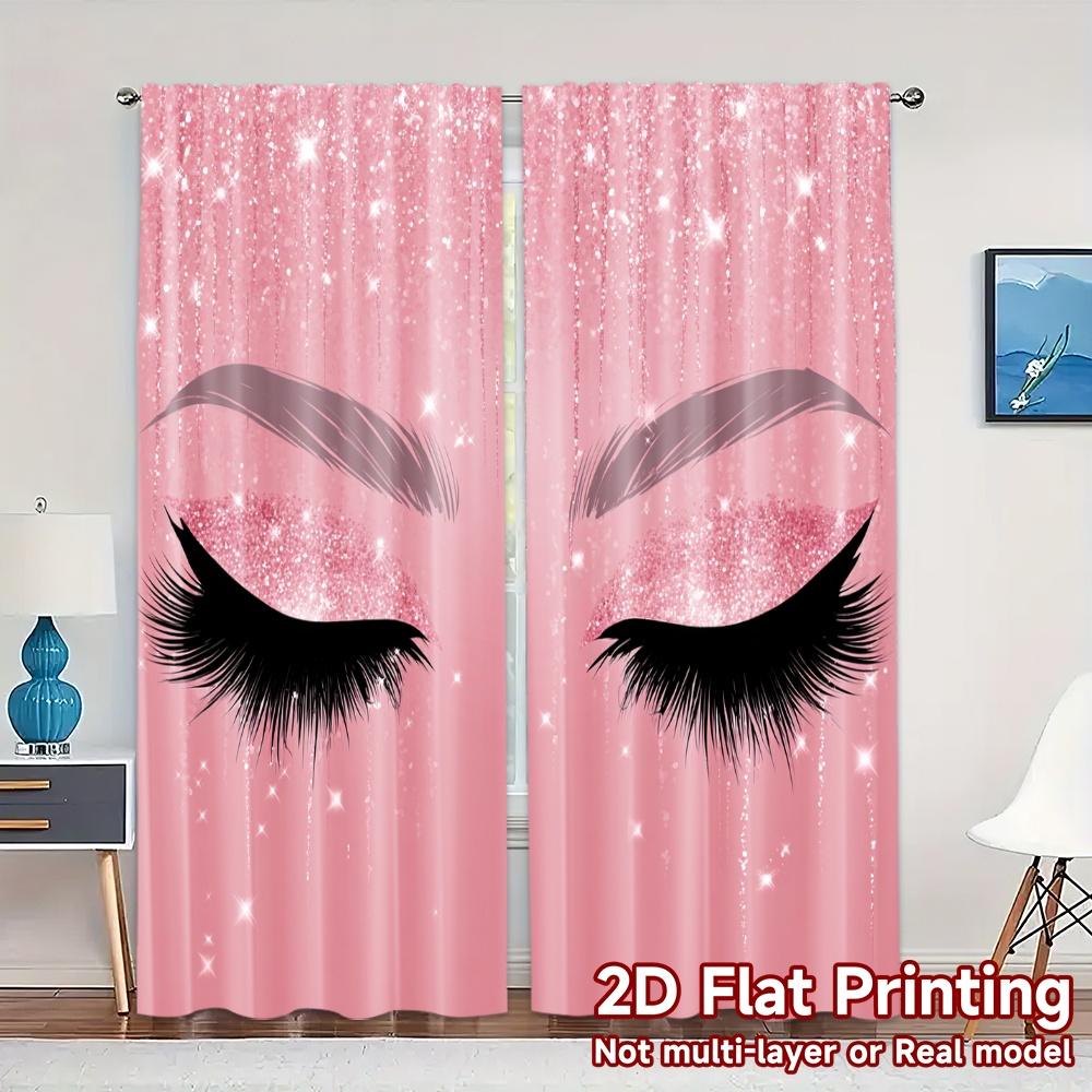 

2D Flat Printing JIT 2pcs Curtains (Without Rod) Glamorous Lashes Pattern Popular Curtains Prints Light Filtering Curtains Room 100*130 HOOK 1pcs