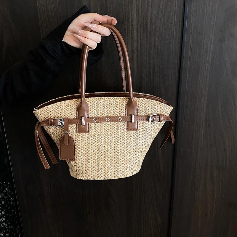 Light Luxury Exquisite Straw Woven PU Shoulder Bags for Women 2026 High Quality Sense of Luxury Stylish Design Handbags