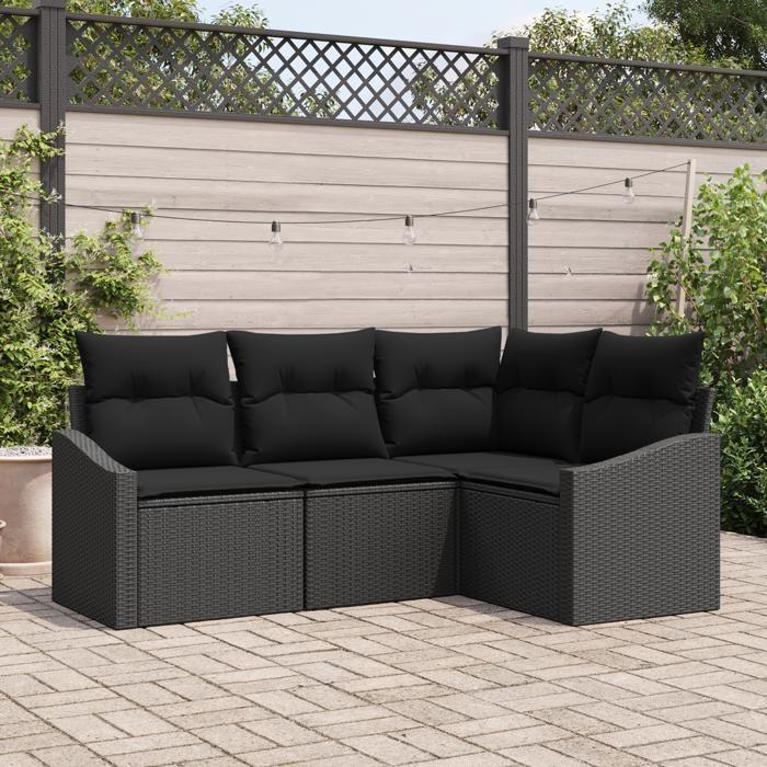 VidaXL Ensemble de jardin de 4 pièces avec coussins en poly rattan noir 3346703