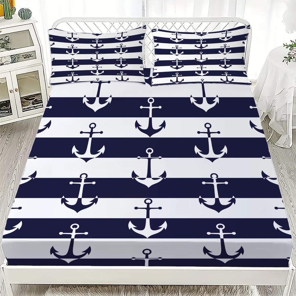 New Nautical Ocean Anchor Bedding Sets Ocean Spirit Fitted Sheet Queen Single Size Bed Linen with Pillowcase Teens Boys Gift