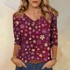 Women's Casual Christmas Print V-Neck Three-Quarter Sleeve Loose Fit Blouse for Holiday Party