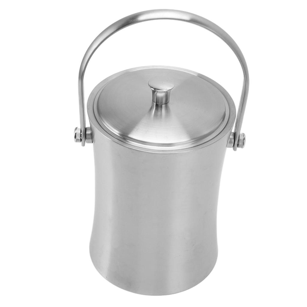 1L Double Wall Bar Ice Bucket Waist Shaped Stainless Steel Ice Bucket with Lid Ice Separation for