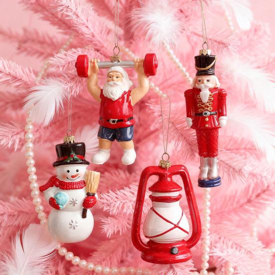 Cartoon Plastic Ornaments Santa Tree Designs Colorful Christmas Decorations with Unique Poses Festive Hanging Decor for Tree & Home Display