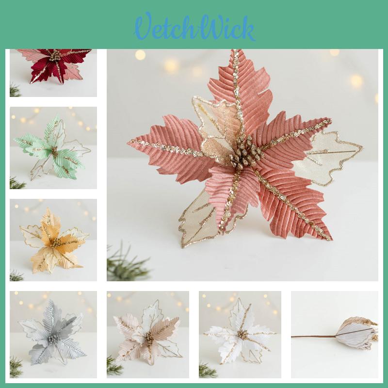 Premium Fabric Christmas Tree Decoration 25cm Garland With Mesh Plush And Shimmering Imitation Flowers