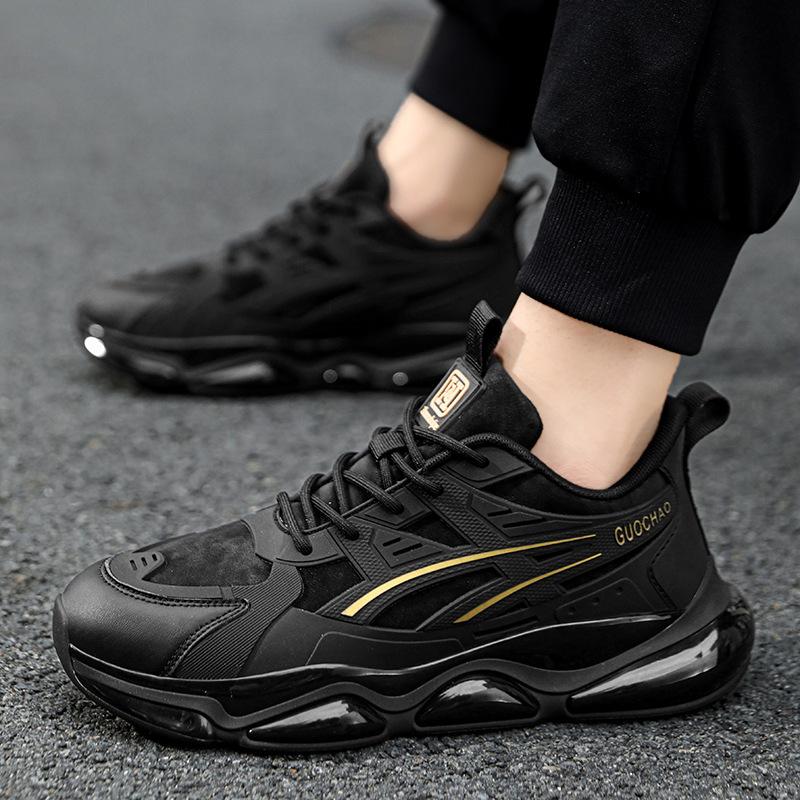 Men's Shoes Autumn New Leather Surface Casual Trend Shoes Men's Running Sports Shoes Men's Air Cushion Height Increase