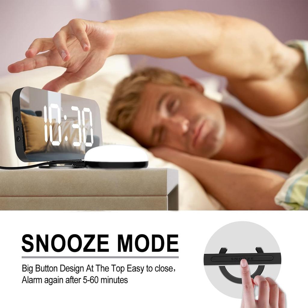 Extra Loud Vibrating Alarm Clock, Digital Alarm Clock with Bed Shaker, Large Display, USB Charger, Wake Up Light, Digital Loud Electronic Clock for