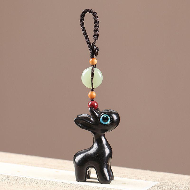 Sandalwood Deer Car Keychain, Pendant, Couple Phone Pendant, USB Disk Chain Hanger, Gift