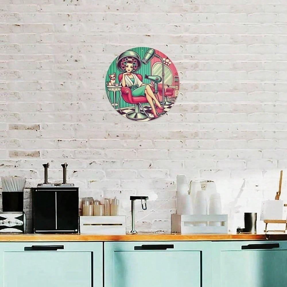 Vintage Hairstylist Round Metal Tin Sign 8x8 Inch Retro Cafe Bar Wall Decor