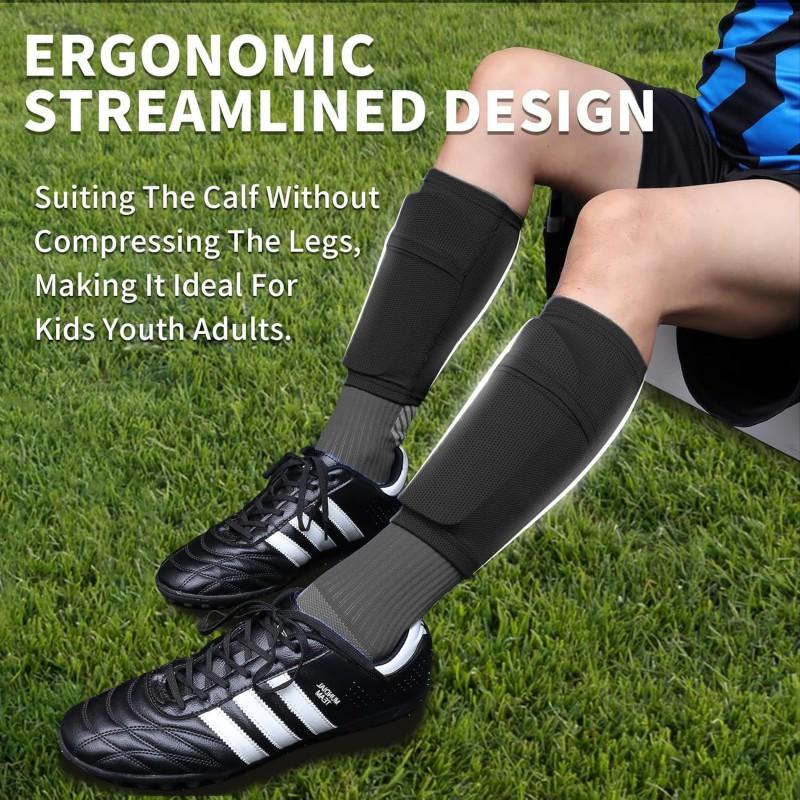Football Shin Guards With Compression Socks Set Adults Teens Soccer Protection Gear