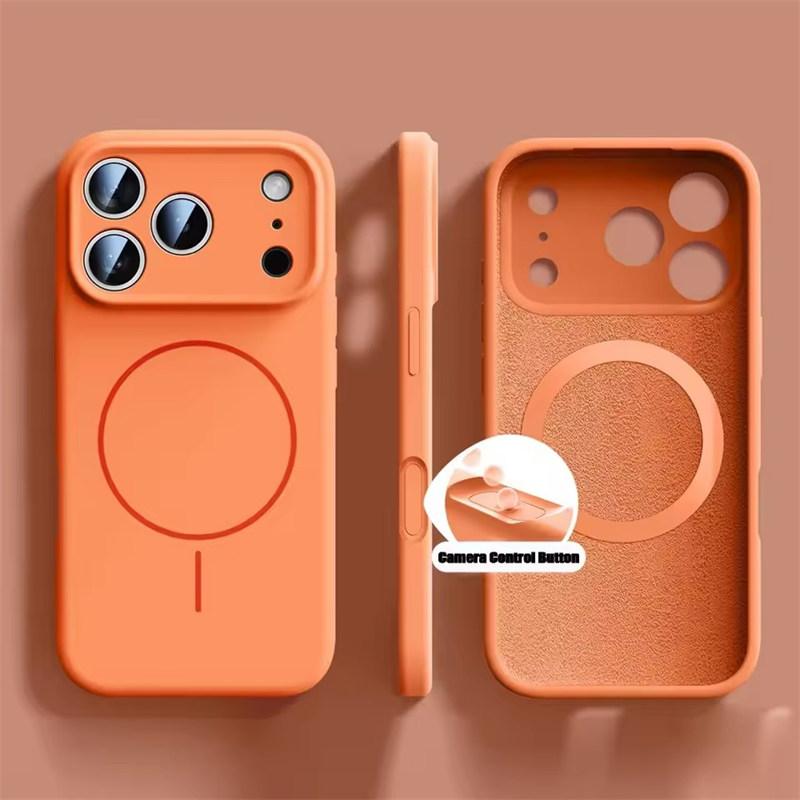Magnetic Wrist Strap Liquid Silicone Phone Case For iPhone 12 13 16 17 Pro Max Air 15 14 16 Plus 16E Magsafe Lanyard Cover