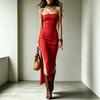 European and American I Pure Desire Wind Tube Top Long Dress, Skin-friendly Elastic Chest Wrap Split Hanging Dress Women's Clothing Women's Summer