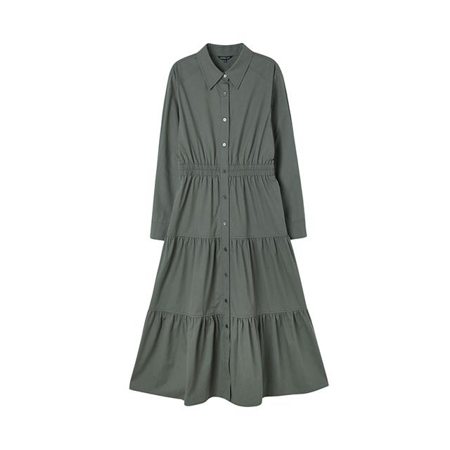 LAP Shirt-Style Long Tiered Dress Aq3Wo866