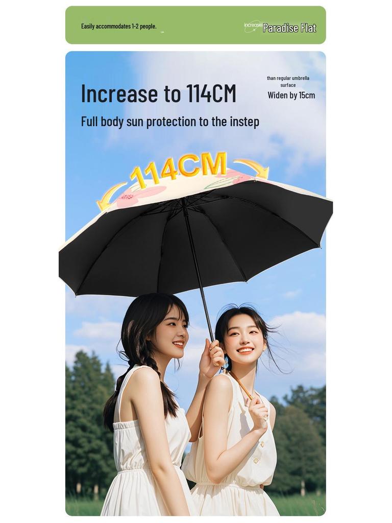 Paradise Umbrella UV Protection Women's Cartoon Sunshade: Lightweight, Portable Black Glue Folding Umbrella for Rain or Shine