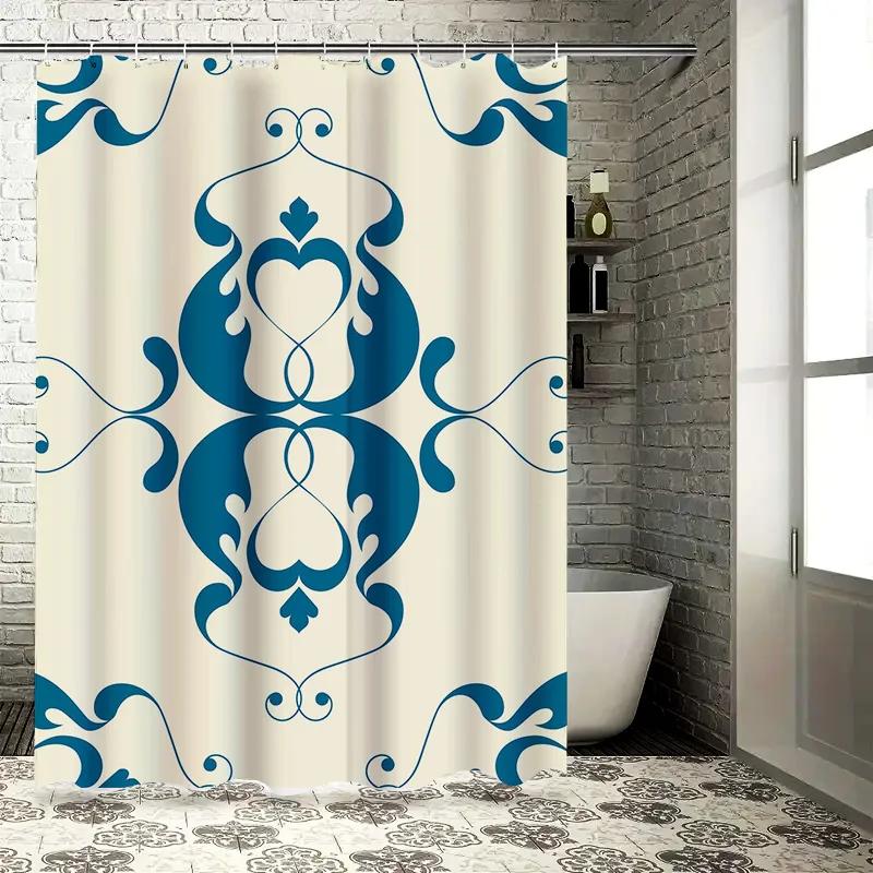 Vintage Blue White Shower Curtain With Damask Pattern Luxury Waterproof Home Decor For Bathrooms